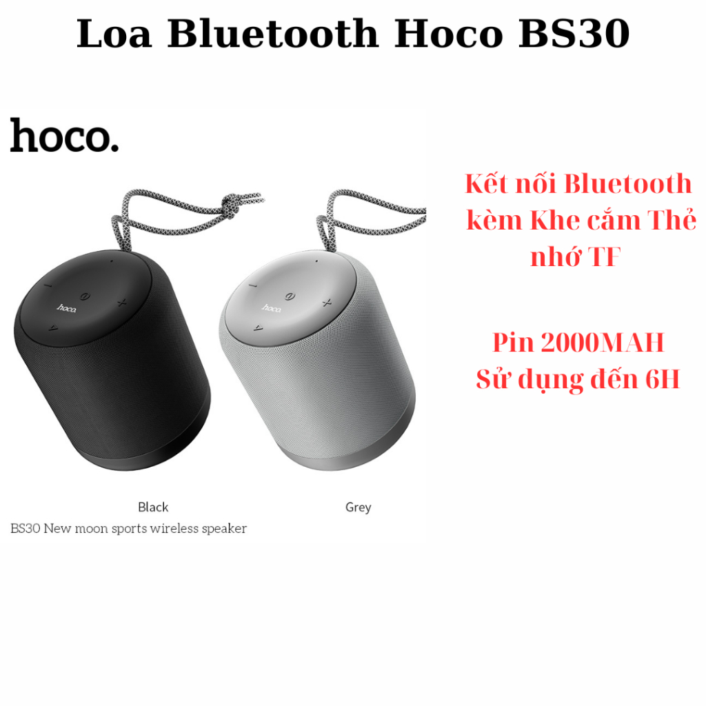 Loa Bluetooth Hoco BS30 hỗ trợ khe thẻ nhớ, kiểu dáng nhỏ gọn tiện mang theo,Pin sử dụng 6h âm thanh chất.