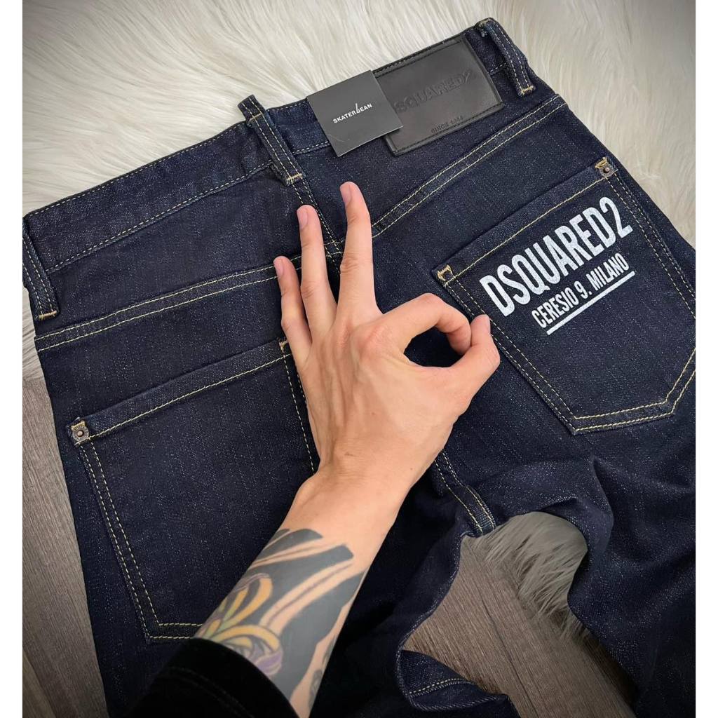 Quần Jeans Biker Dsq Đen Chữ Hoạ tiết túi sau Hàng Đẹp - Quần Jeans Bò Nam Dày Dặn Hot trend Giới trẻ