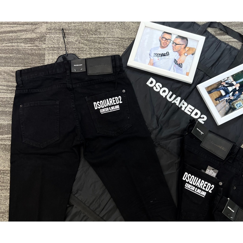 Quần Jeans Biker Dsq Đen Chữ Hoạ tiết túi sau Hàng Đẹp - Quần Jeans Bò Nam Dày Dặn Hot trend Giới trẻ