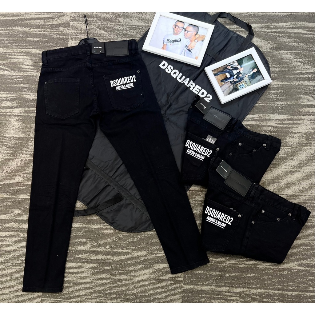 Quần Jeans Biker Dsq Đen Chữ Hoạ tiết túi sau Hàng Đẹp - Quần Jeans Bò Nam Dày Dặn Hot trend Giới trẻ