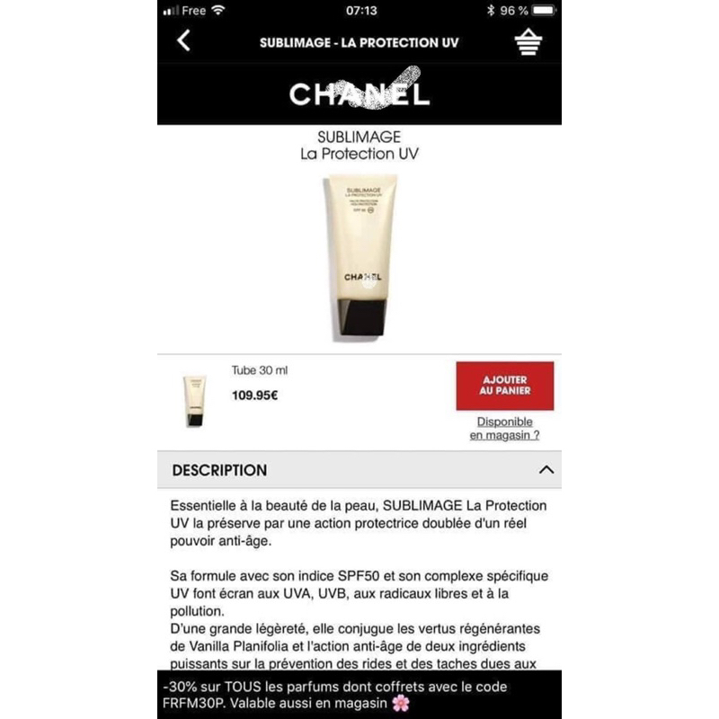 Kem Chống Nắng Cha.nel Sublimage La Protection UV SPF50 30ml.Full Box