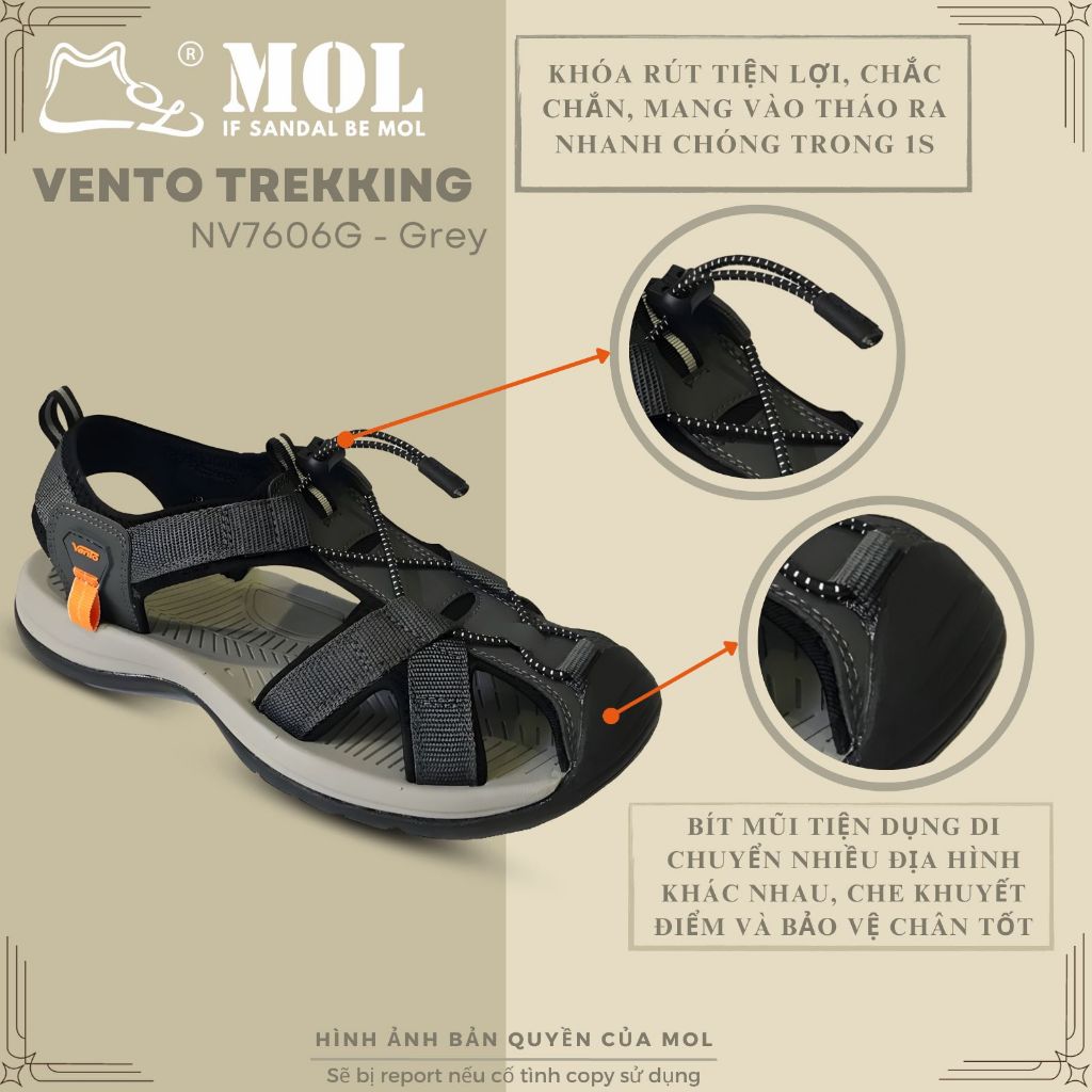 Giày sandal nam bít mũi Vento NV7606G màu xám có big size 44 45