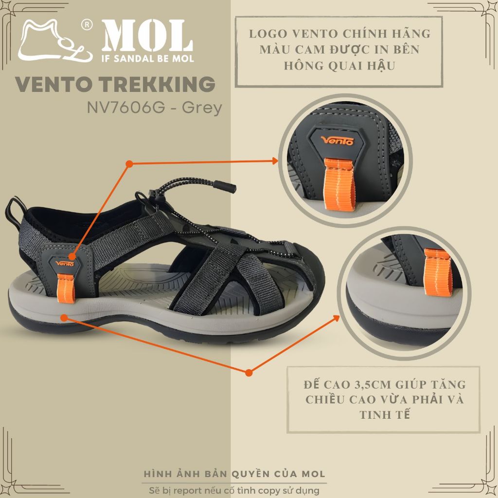 Giày sandal nam bít mũi Vento NV7606G màu xám có big size 44 45