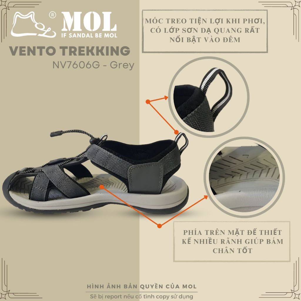 Giày sandal nam bít mũi Vento NV7606G màu xám có big size 44 45