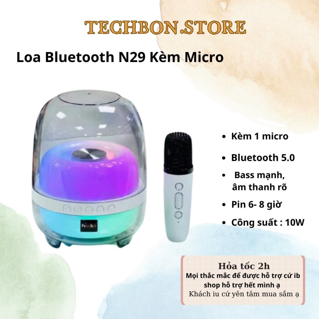 Loa Bluetooth N29 Kèm Micro, Bass Mạnh Âm Thanh Rõ Full Box Loa Hát Kèm Mic Bluetooth 5.0 TECHBON.STORE | BigBuy360 - bigbuy360.vn
