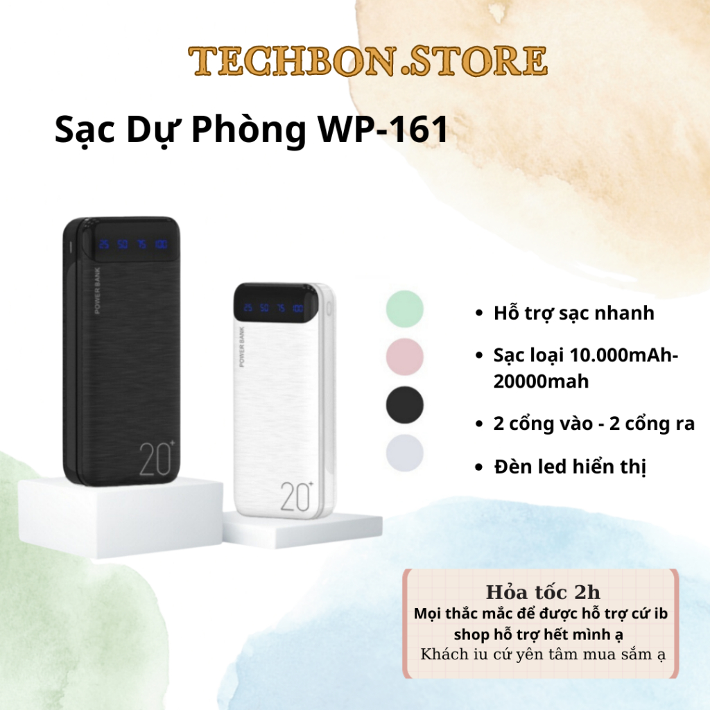Pin Sạc Dự Phòng WK WV-161 20000mAh 2 Output USB & 2 Input Micro/Type-C, Bảo Hành 6 Tháng TECHHIGH