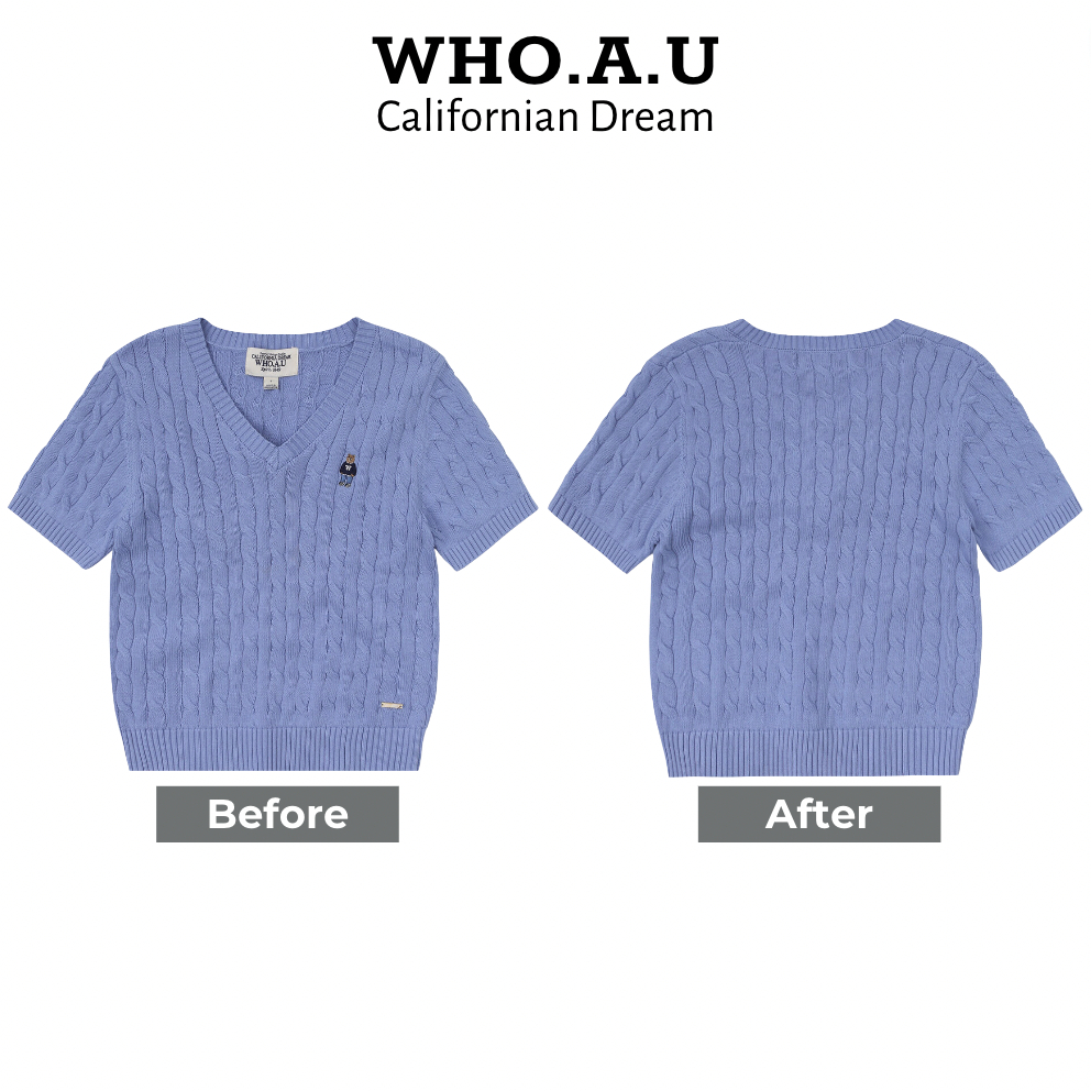 Áo len Sweater Crop V-Neck WHO.A.U Steve Cable