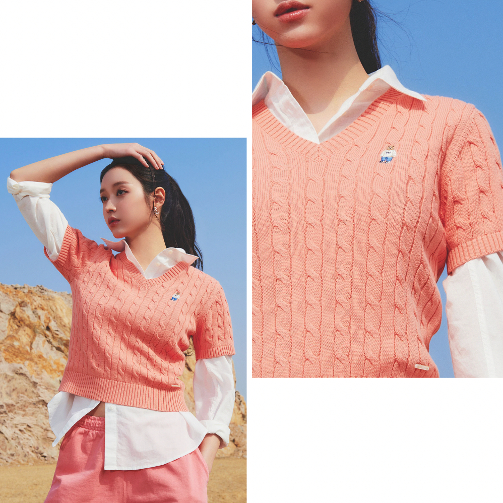 Áo len Sweater Crop V-Neck WHO.A.U Steve Cable