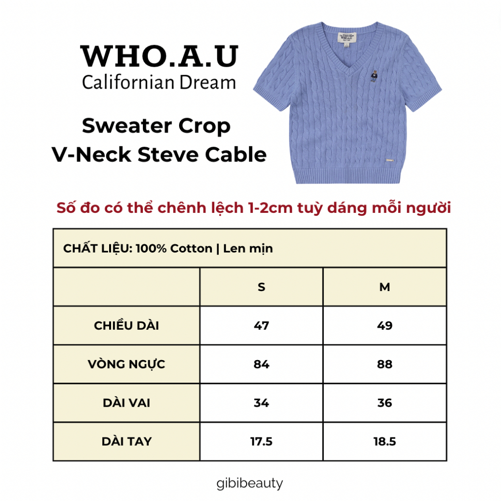 Áo len Sweater Crop V-Neck WHO.A.U Steve Cable