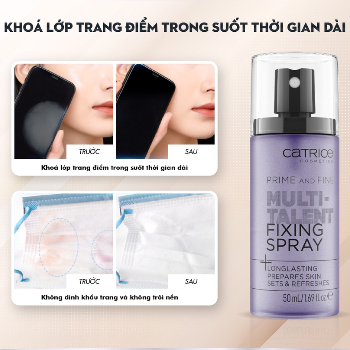 Xịt Khóa Nền Catrice Long Lasting Prime & Fine Multitalent Fixing Spray 50ml