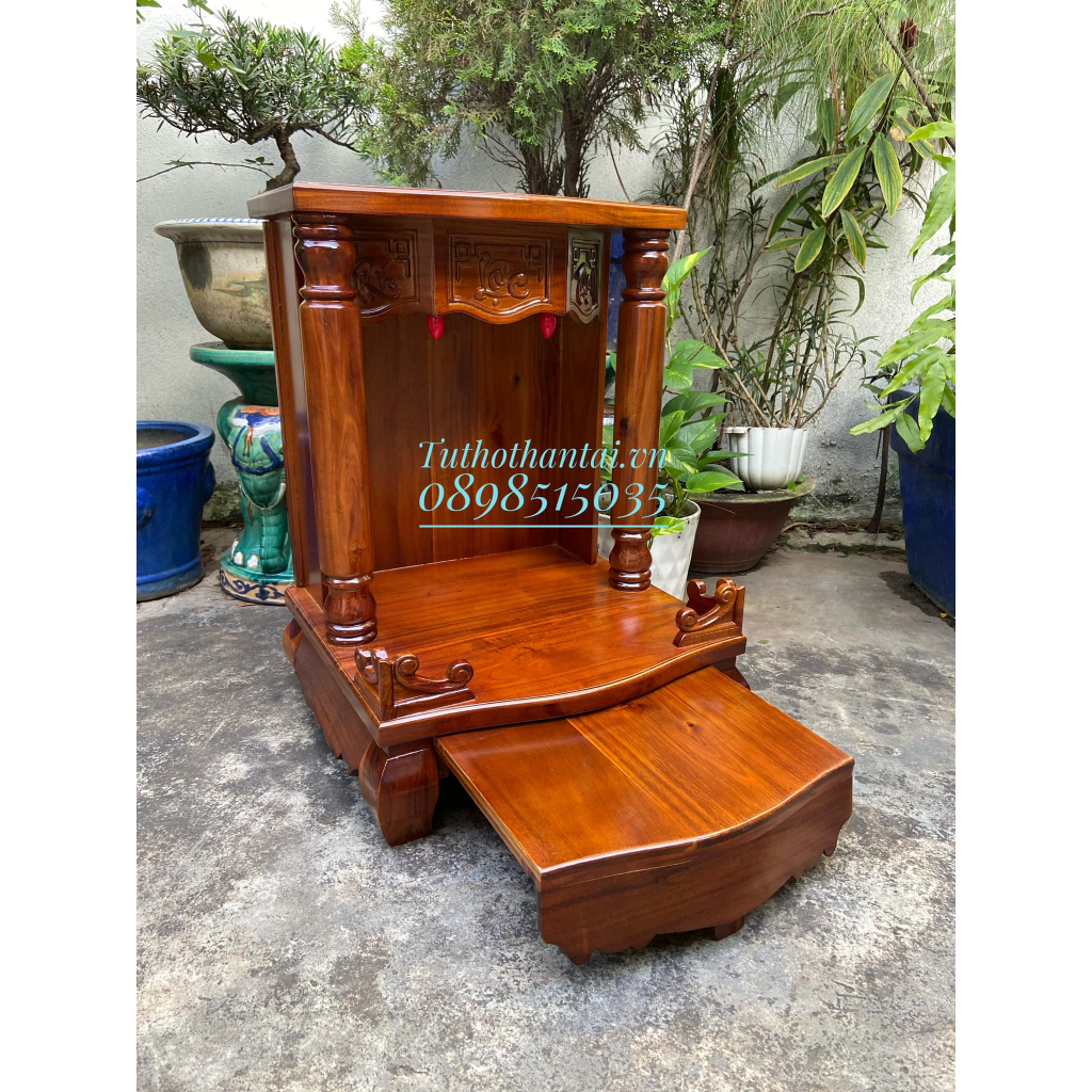 Bàn thờ thần tài gỗ Tràm cột Tròn trơn 50 X 68CM
