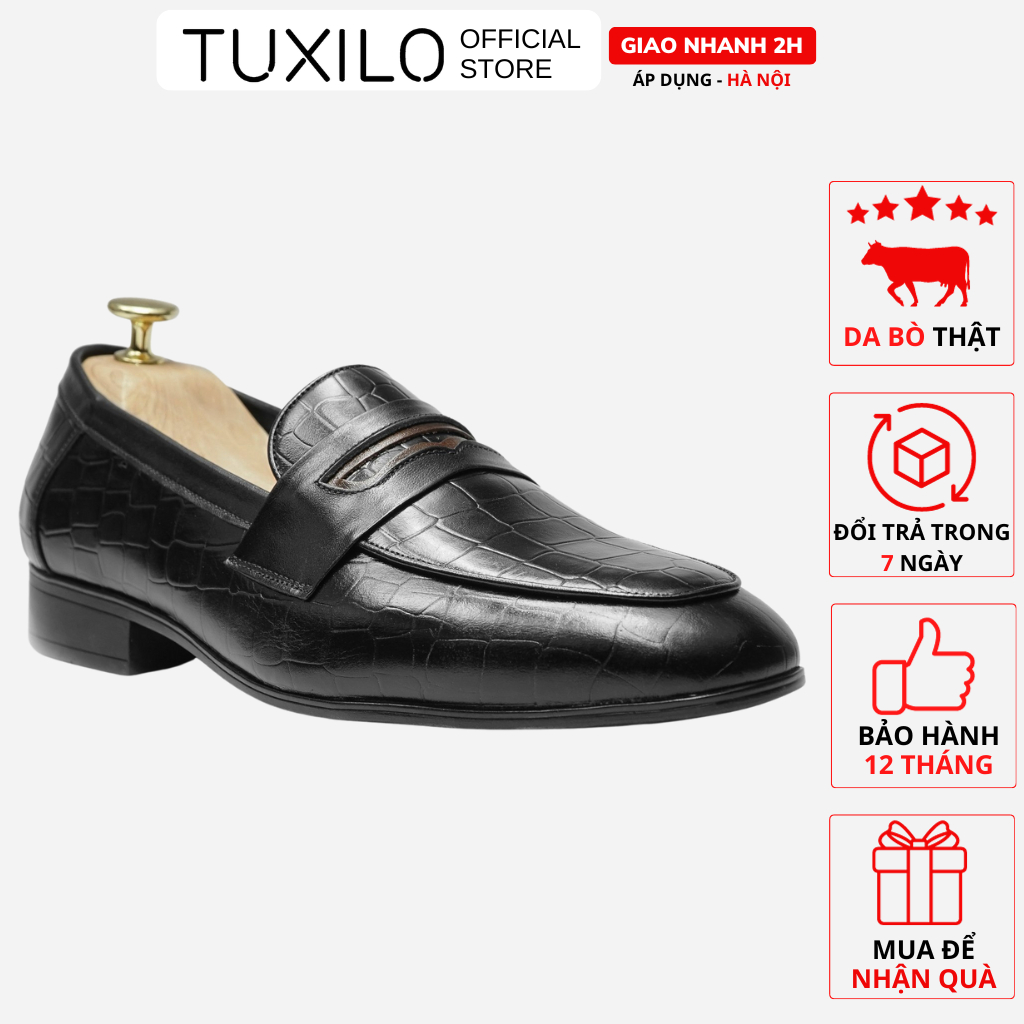 Giày da nam da thật dập vân cá sấu kiểu dáng công sở cao cấp, giày lười da bò cao cấp TUXILO TX96