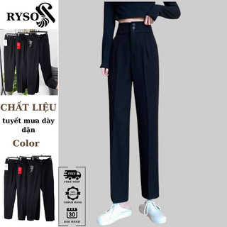 Quần tây nữ cạp có đai lưng cao RYSO FASHION màu đen dáng dài , Quần vải công sở Vitex dày dặn phối áo sơ mi đi học làm