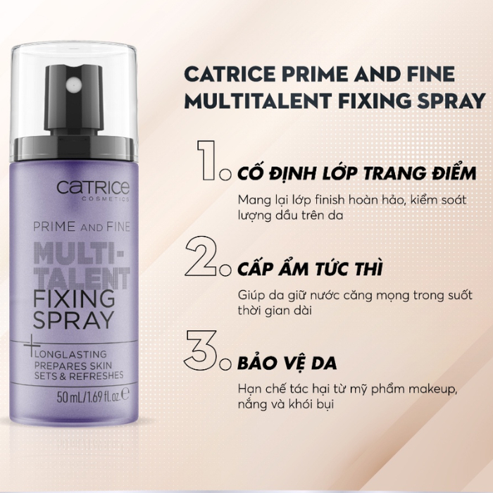 Xịt Khóa Nền Catrice Long Lasting Prime And Fine Multitalent Fixing Spray 50ml