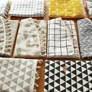 (50-75-100CM/VIỀN REN VINTAGE) Khăn canvas phủ tủ lạnh, tủ bếp, kệ mẫu họa tiết vintage, sọc caro, nhật bản