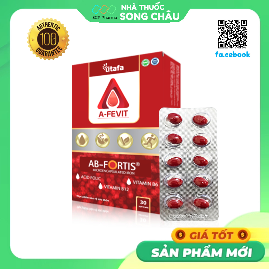Viên uống bổ sắt A-FEVIT hộp 30 viên - Hỗ trợ cho người thiếu máu, mất máu, hoa mắt, chóng mặt, ngườ