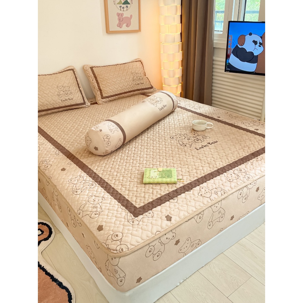 Ga gối nỉ gấu tặng kèm vỏ gối ôm, sét ga gối nỉ nhung 5D tặng kèm vỏ gối ôm shop kenbi