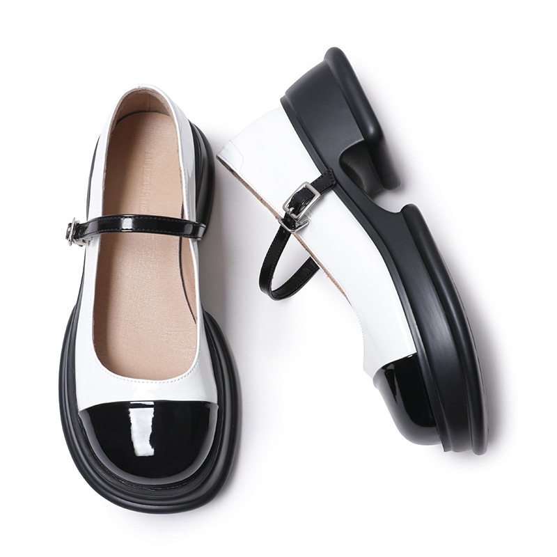 Giày đốc nữ marry jane chất da mềm phối 2 màu, giày búp bê cài khuy ngang đế Pu 5cm