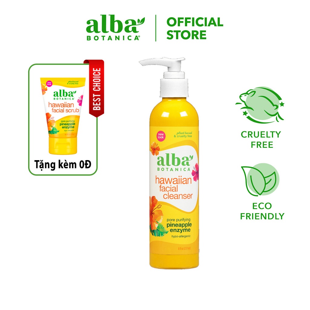 [Mua 1 Tặng 1] Gel Rửa Mặt Thuần Chay Sáng Da Chiết Xuất Dứa ALBA BOTANICA Hawaiian Cleanser Pineapple Enzyme 237ml