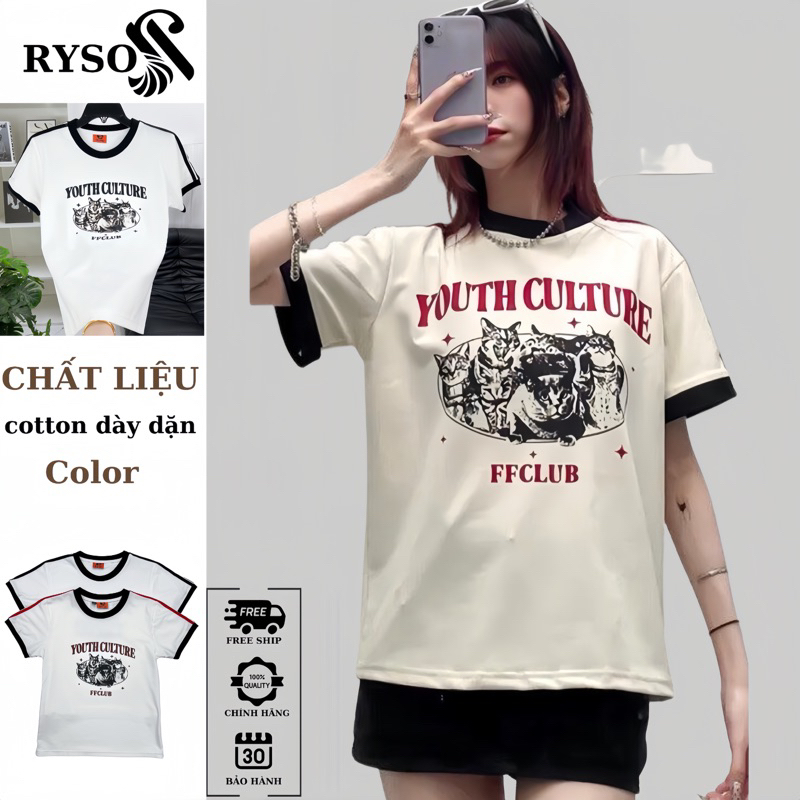 ÁO Thun Baby Tee Form Fit CAT CREW Phối Tay Sọc RYSO FASHION