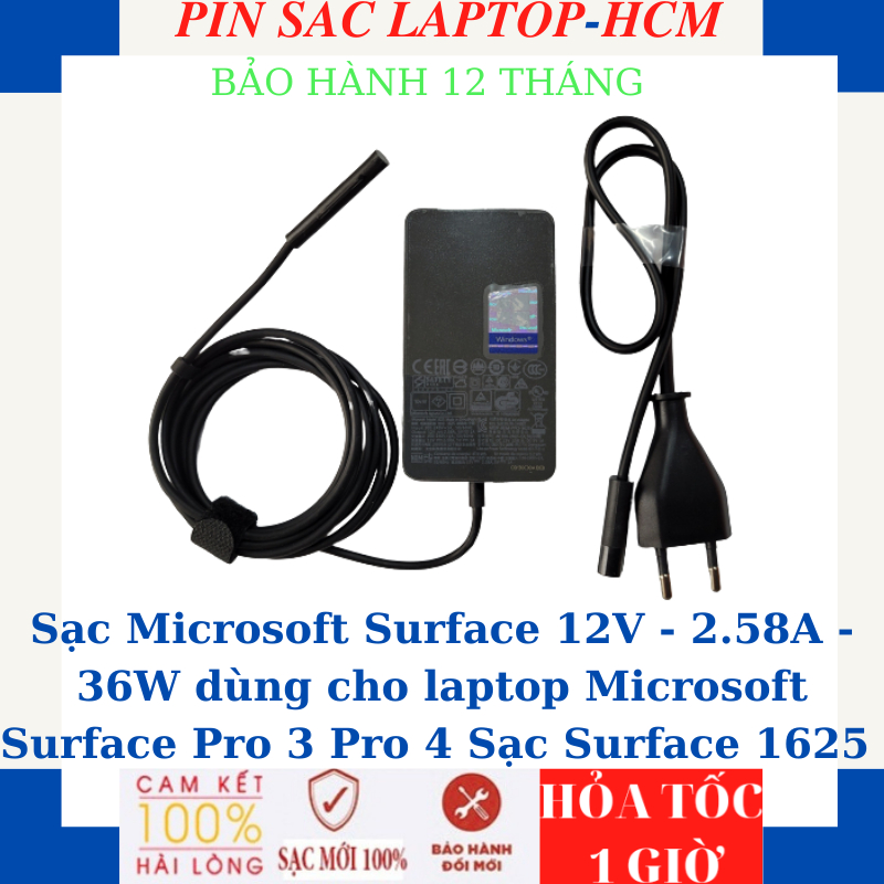 Sạc Microsoft Surface 12V - 2.58A - 36W dùng cho laptop Microsoft Surface Pro 3 Pro 4 Sạc Surface 16