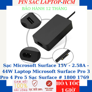 Sạc microsoft surface 15v - 2.58a - 44w dùng cho laptop microsoft surface pro 3 pro 4 pro 5 sạc surface # 1800 1769
