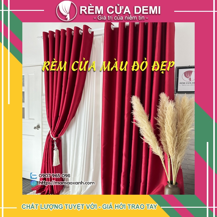 *RÈM GIÁNG SINH* Rèm phòng, rèm cửa sổ GẤM CAO CẤP - MÀU ĐỎ ROSE sang trọng. NOTE: Nhắn tin chiều cao.