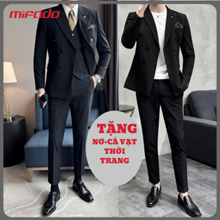 Bộ Vest Nam 6 Nút Màu Đen Cao Cấp, From Dáng Hàn Quốc, Áo Vest 2 Lớp Chuẩn May Đo Mifado