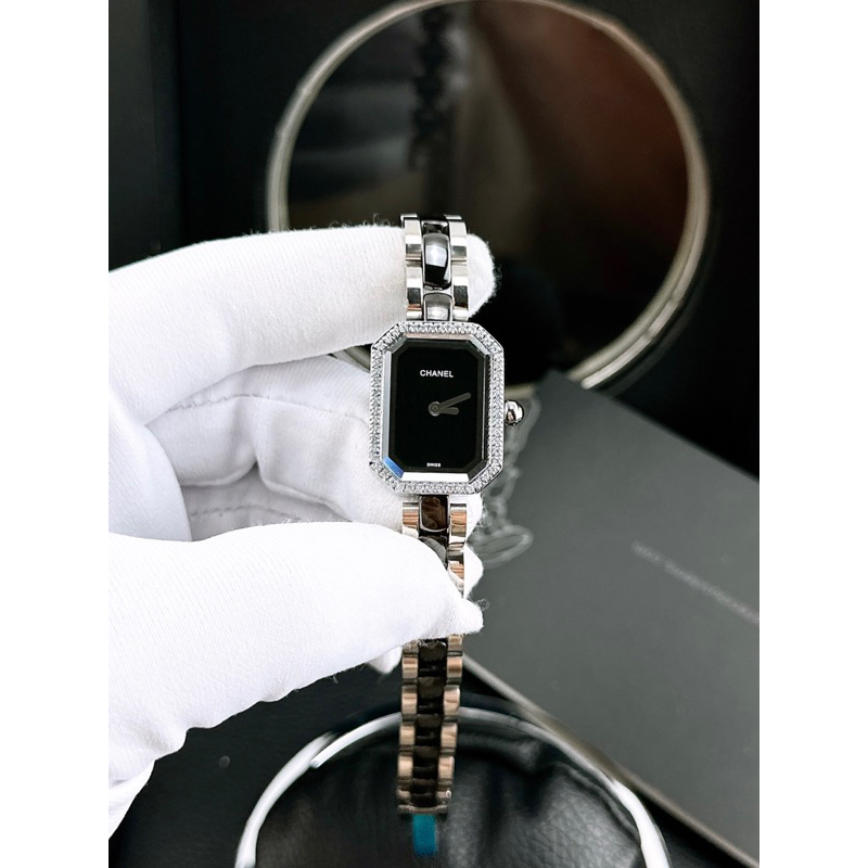Đồng hồ cao cấp Chanel đá sứ, đá Ceramics kết hợp vỏ Thép mặt chữ nhật siz 20mm x25mm