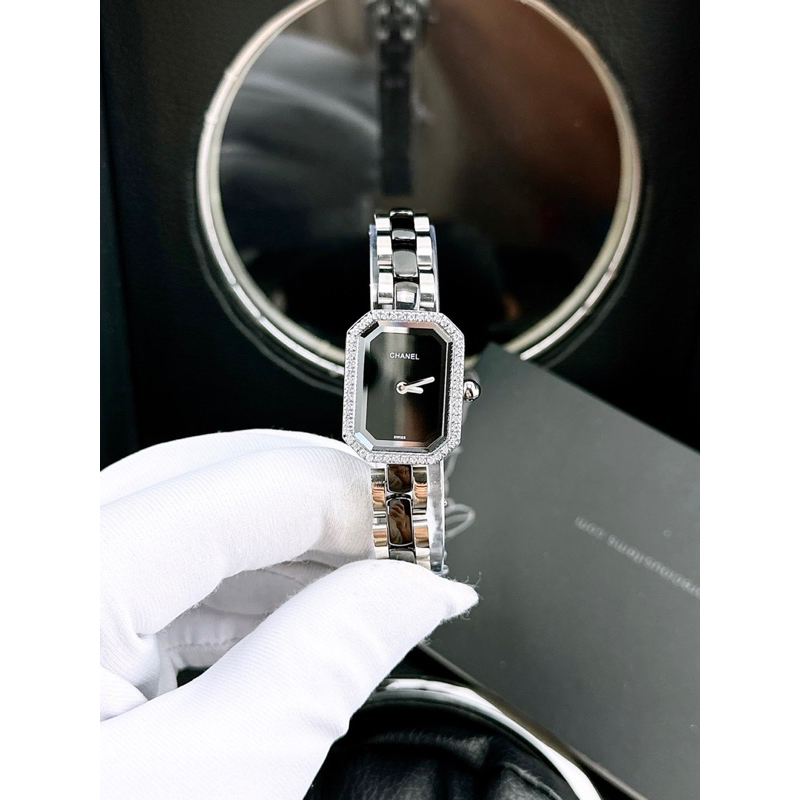 Đồng hồ cao cấp Chanel đá sứ, đá Ceramics kết hợp vỏ Thép mặt chữ nhật siz 20mm x25mm