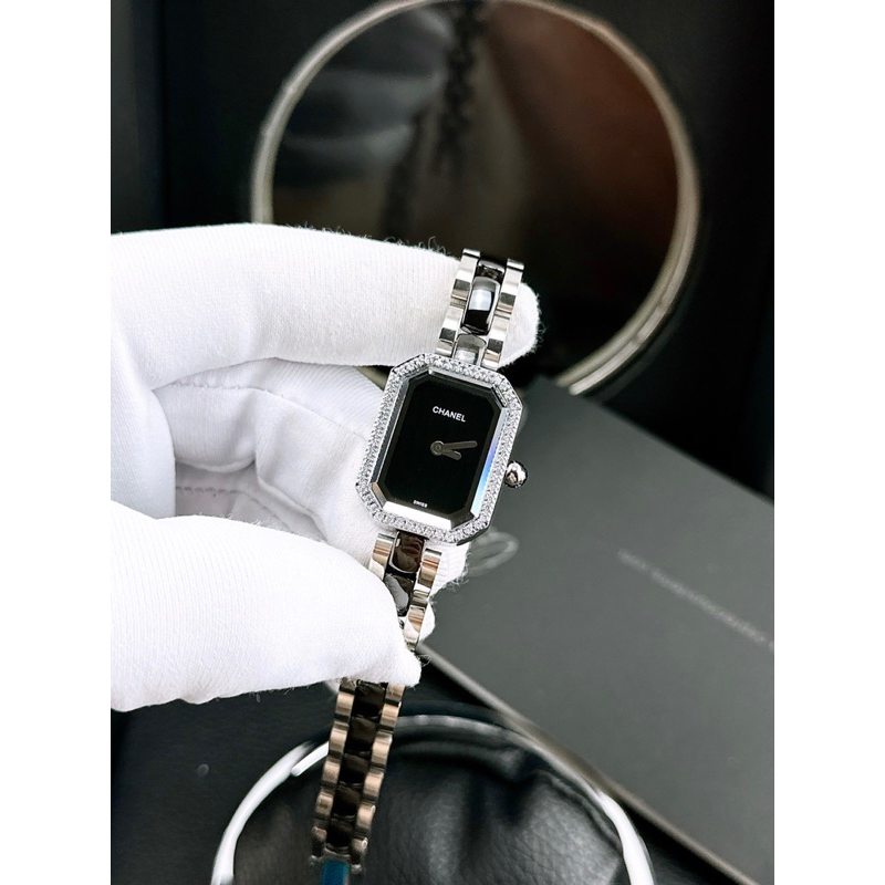 Đồng hồ cao cấp Chanel đá sứ, đá Ceramics kết hợp vỏ Thép mặt chữ nhật siz 20mm x25mm