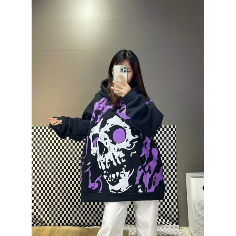 ÁO HOODIE ĐEN ĐẦU LÂU SIÊU PHẨM FROM RỘNG