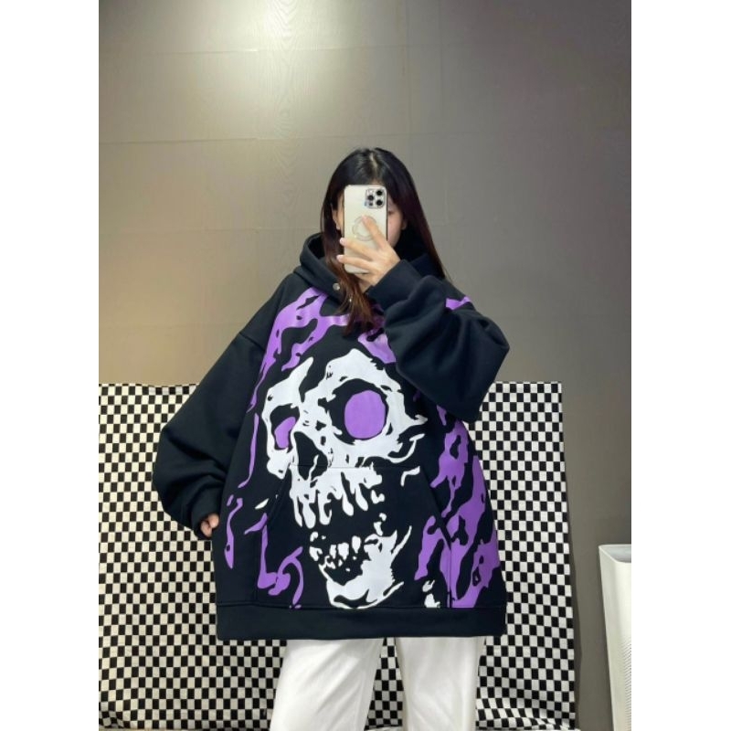 ÁO HOODIE ĐEN ĐẦU LÂU SIÊU PHẨM FROM RỘNG