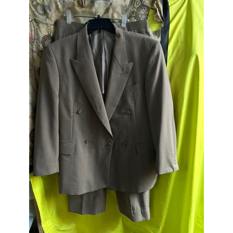 ❣️Set Vest Bộ Nam Vintage Hè Thu -Nâu Cà Phê Sữa sọc dọc ~1m70  Lỗi Lai Dính Mực Hình Cuối 2hands