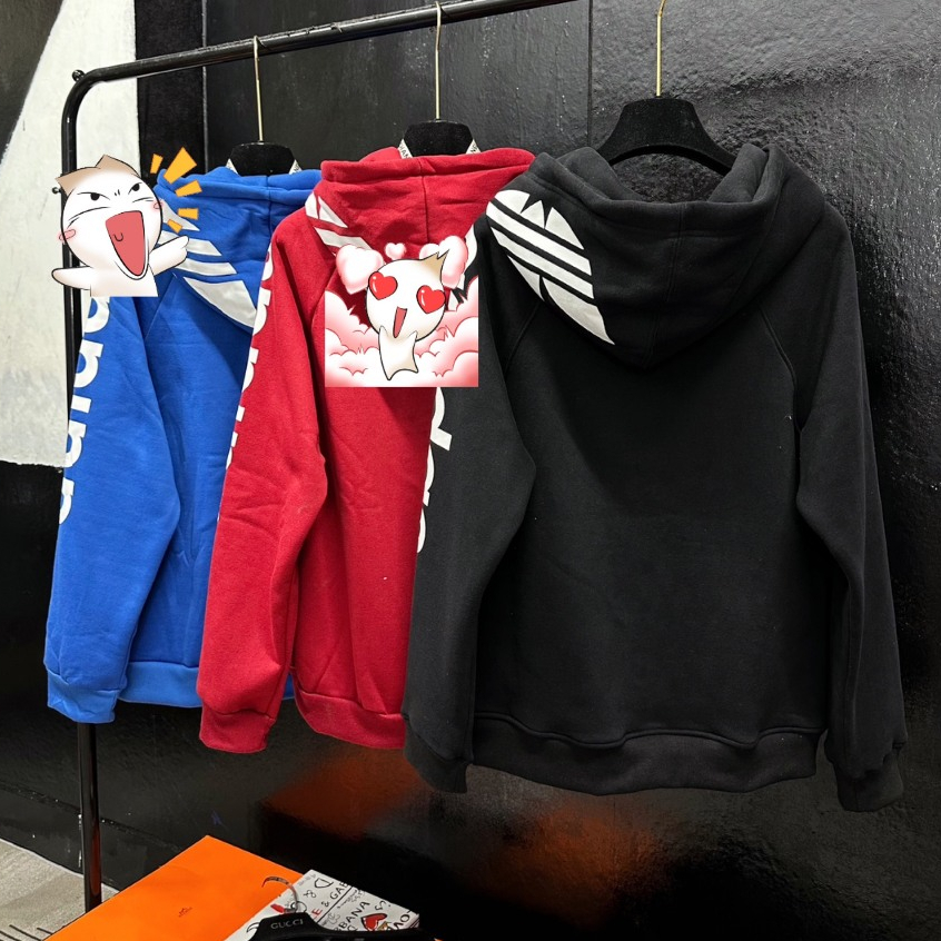 Áo Khoác Hoodie Nam Nữ A Di Đát Họa Tiết In Sọc Cánh Tay_ Áo Hoodie Zip Nam A Đi Đát Chất Nỉ Bông Cao Cấp
