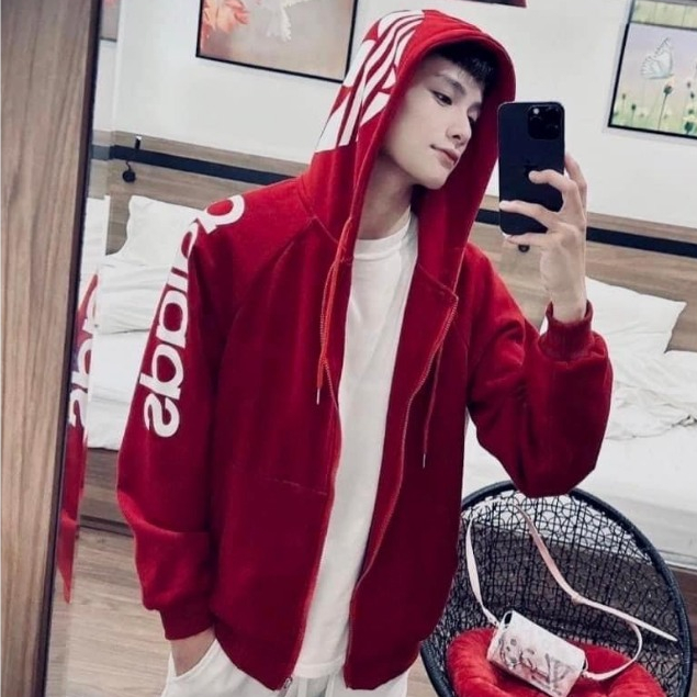 Áo Khoác Hoodie Nam Nữ A Di Đát Họa Tiết In Sọc Cánh Tay_ Áo Hoodie Zip Nam A Đi Đát Chất Nỉ Bông Cao Cấp