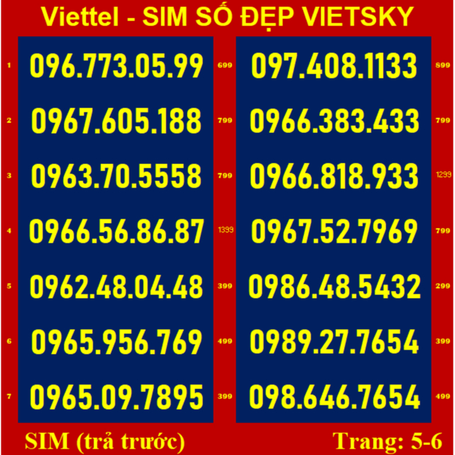 SIM SỐ ĐẸP Viettel List 654.18,79 Sim mới 100%, chưa đăng kí, Sim viettel phủ sóng toàn quốc | vietsky