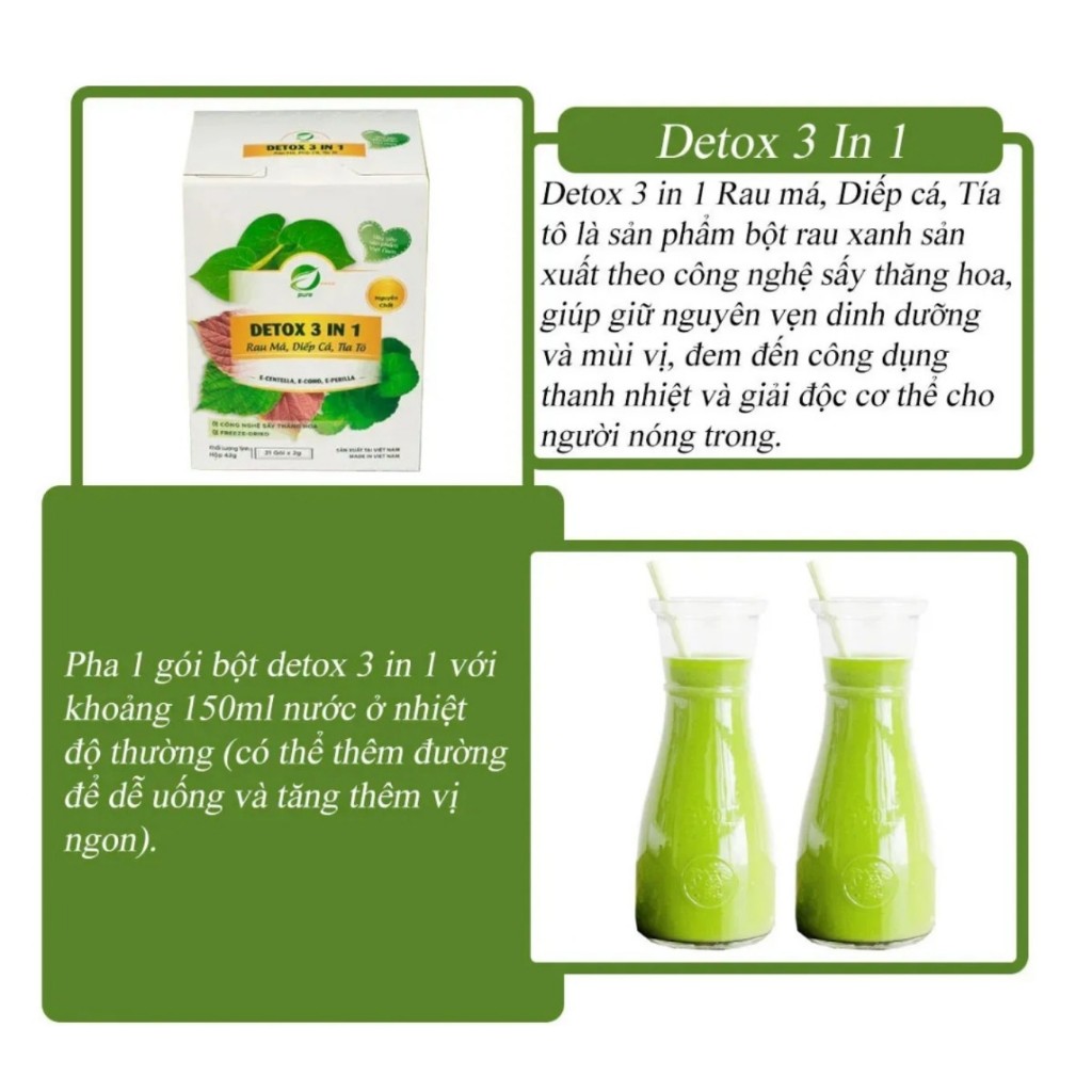 DETOX 3 IN 1 Rau má ,Diếp cá ,Tía tô Sấy Thăng Hoa Eherbal – Nguyên chất 100% cho làn da sáng đẹp, chống lão hóa