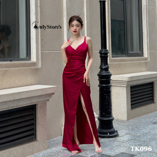 TK096 Đầm lụa dự tiệc hai dây xẻ tà sang trọng
