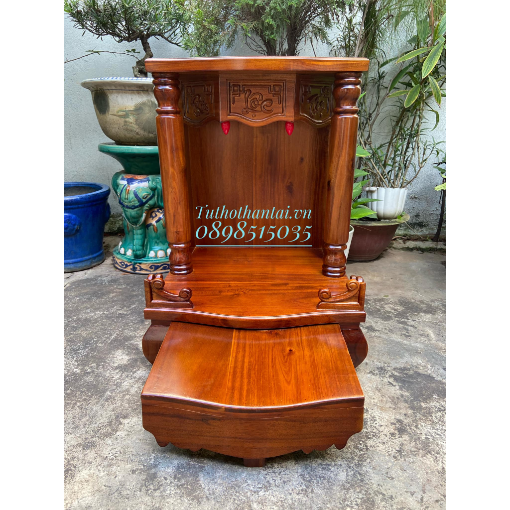 Bàn thờ thần tài gỗ Tràm cột Tròn trơn 50 X 68CM