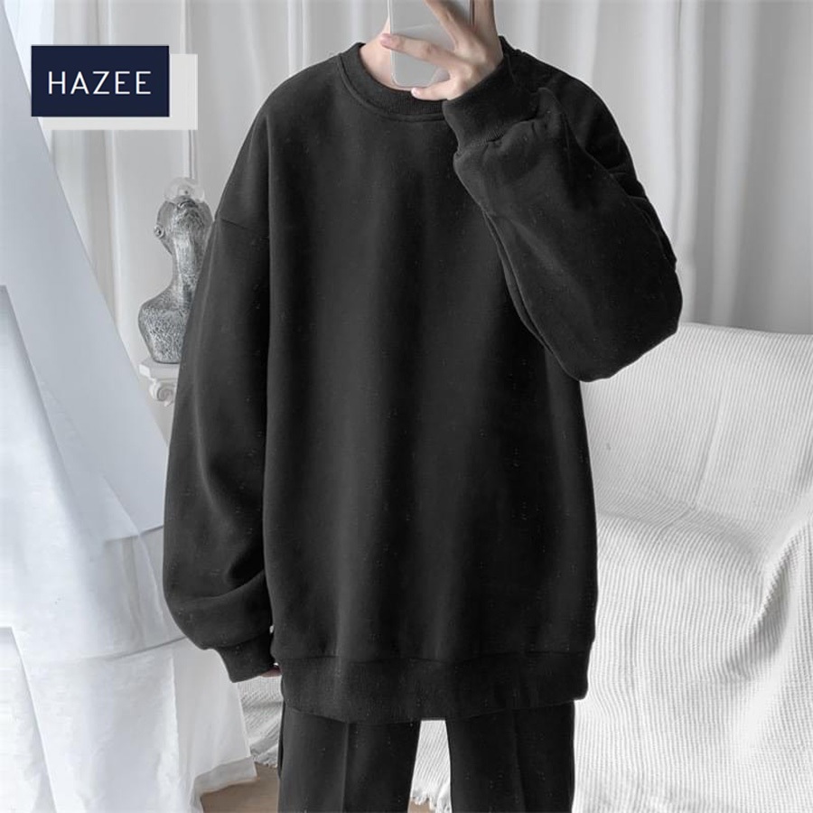 Áo sweater HAZEE local brand form rộng cổ tròn tay dài chất vải nỉ bông cotton premium mẫu Trơn