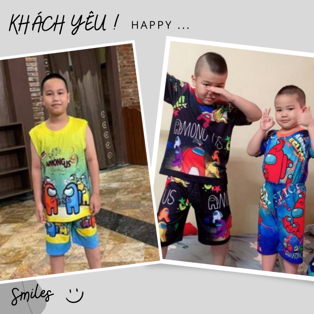 Bộ đồ cho bé, đồ bộ sát nách thun lạnh bé trai in 3D hình Among Us size đại từ 10 - 50kg