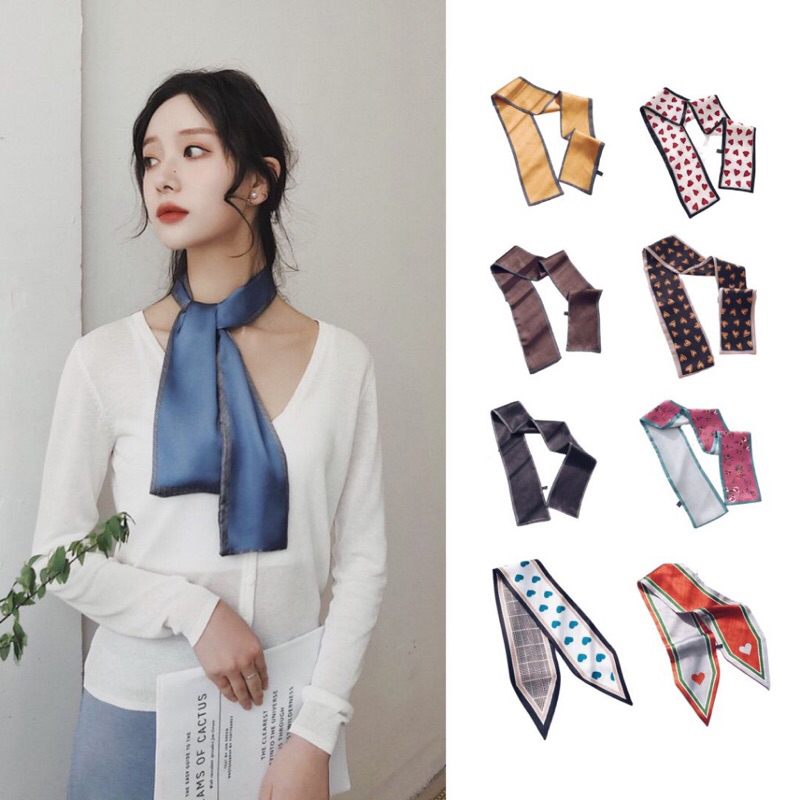 🎀Khăn lụa satin 9*98cm thắt nơ xinh xắn