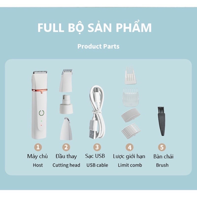 Tông đơ 4 in 1 cho chó, tông đơ 4 trong 1 cho chó mèo, tông đơ cạo lông, cạo bàn, mài móng chó mèo