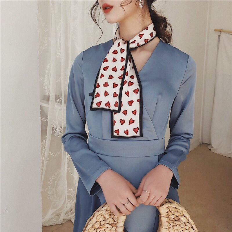 🎀Khăn lụa satin 9*98cm thắt nơ xinh xắn