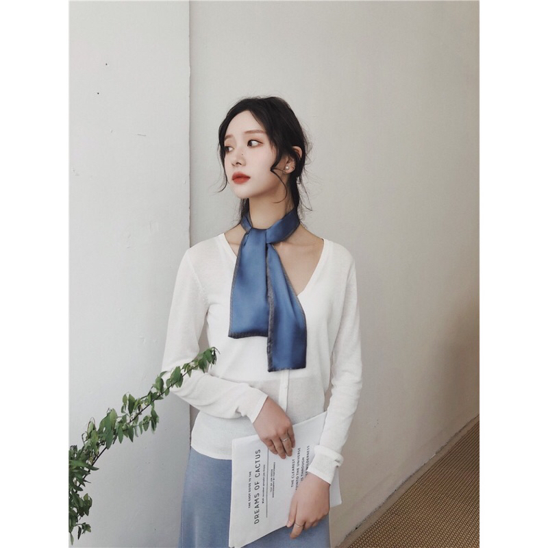 🎀Khăn lụa satin 9*98cm thắt nơ xinh xắn