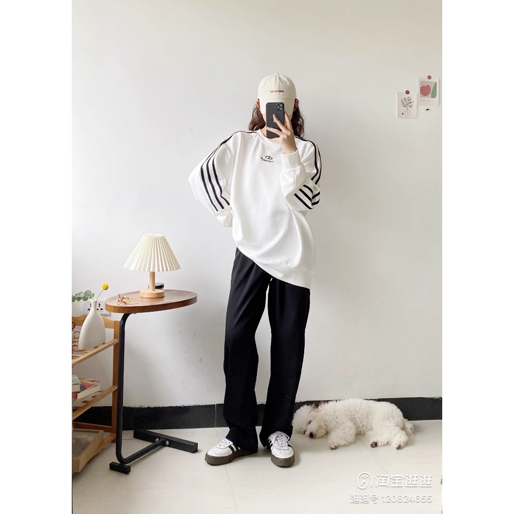 Áo Nỉ Sweater Tay Kẻ Sọc phong cách Hàn Quốc Hot 2023 GU22VN
