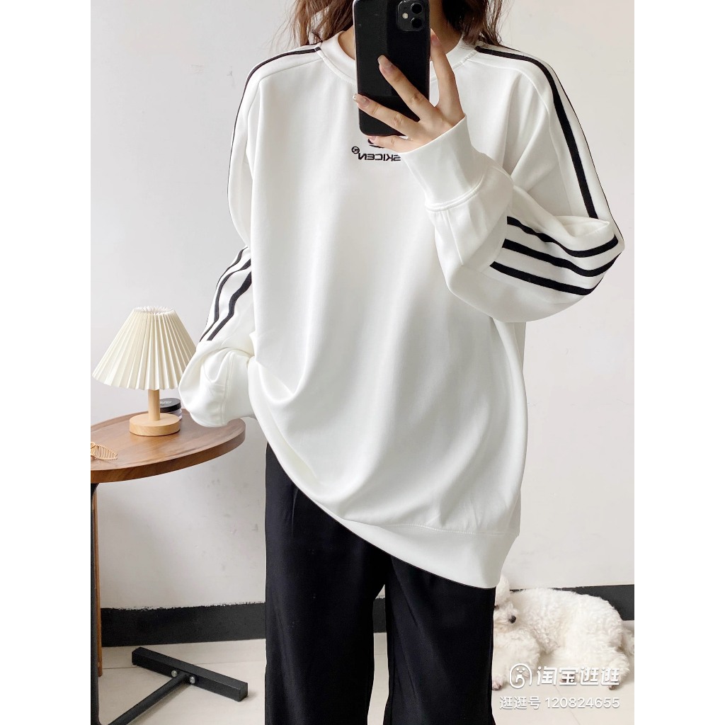 Áo Nỉ Sweater Tay Kẻ Sọc phong cách Hàn Quốc Hot 2023 GU22VN