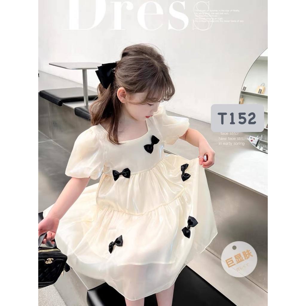 T152 Đầm cho bé Đầm voan tơ đính nơ kéo khóa sau cho bé gái