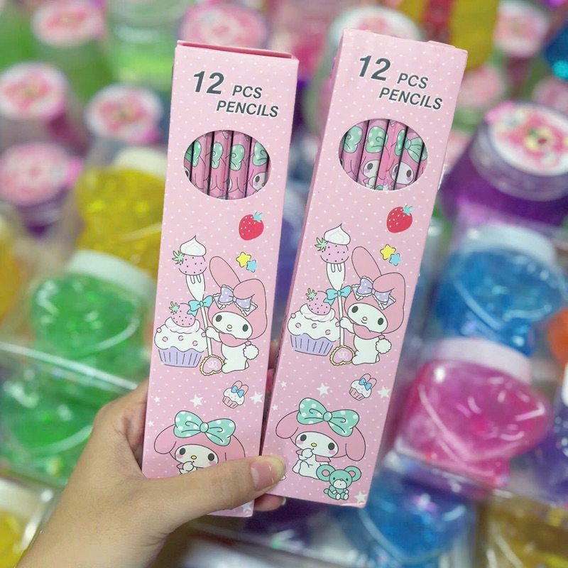 Hộp 12 Bút Chì HB Thú Sarino Kuromi, Cinnamoroll, Pompompurin, Melody